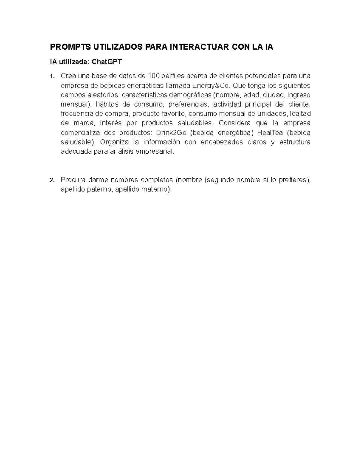 Prompts para Interactuar con IA: Base de Datos de Clientes - Studocu
