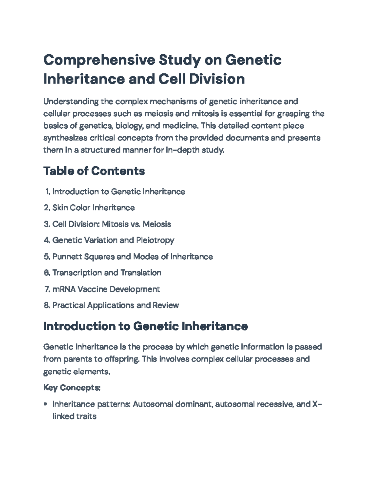 Genetic Inheritance and Cell Division: Key Concepts and Applications ...