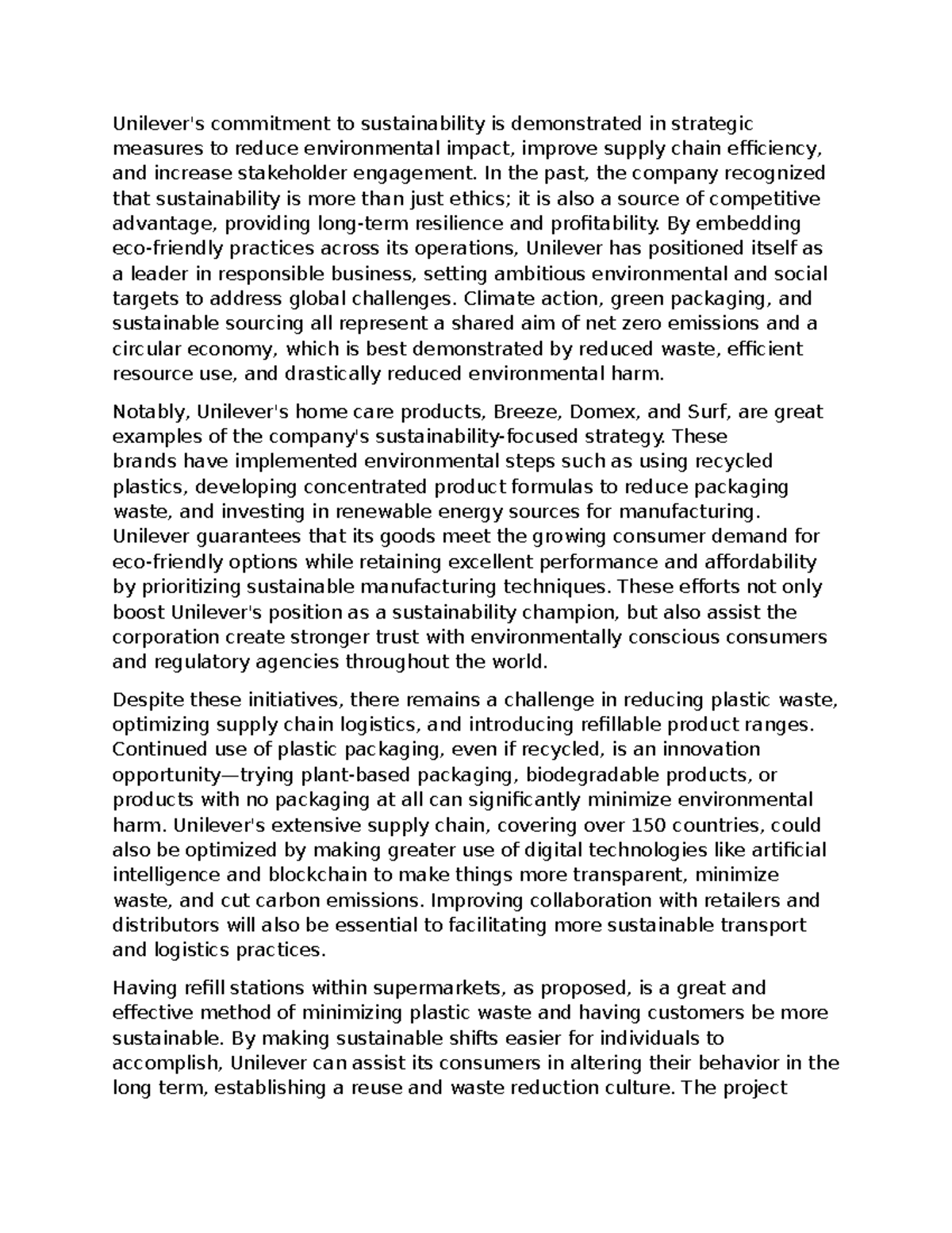 Unilever - Unilever's commitment to sustainability is demonstrated in ...