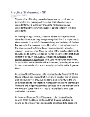 Practice Statement 1966: Impact on Contract Law Precedents - Studocu