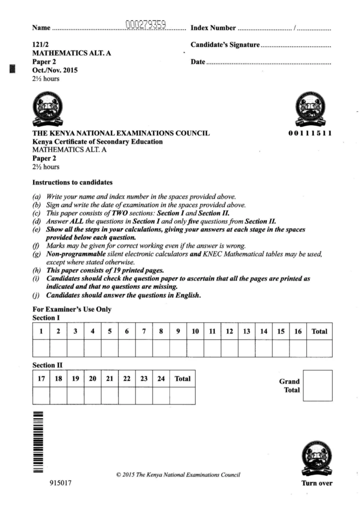 KCSE 2018 Mathematics Paper 1 Question Paper - Studocu