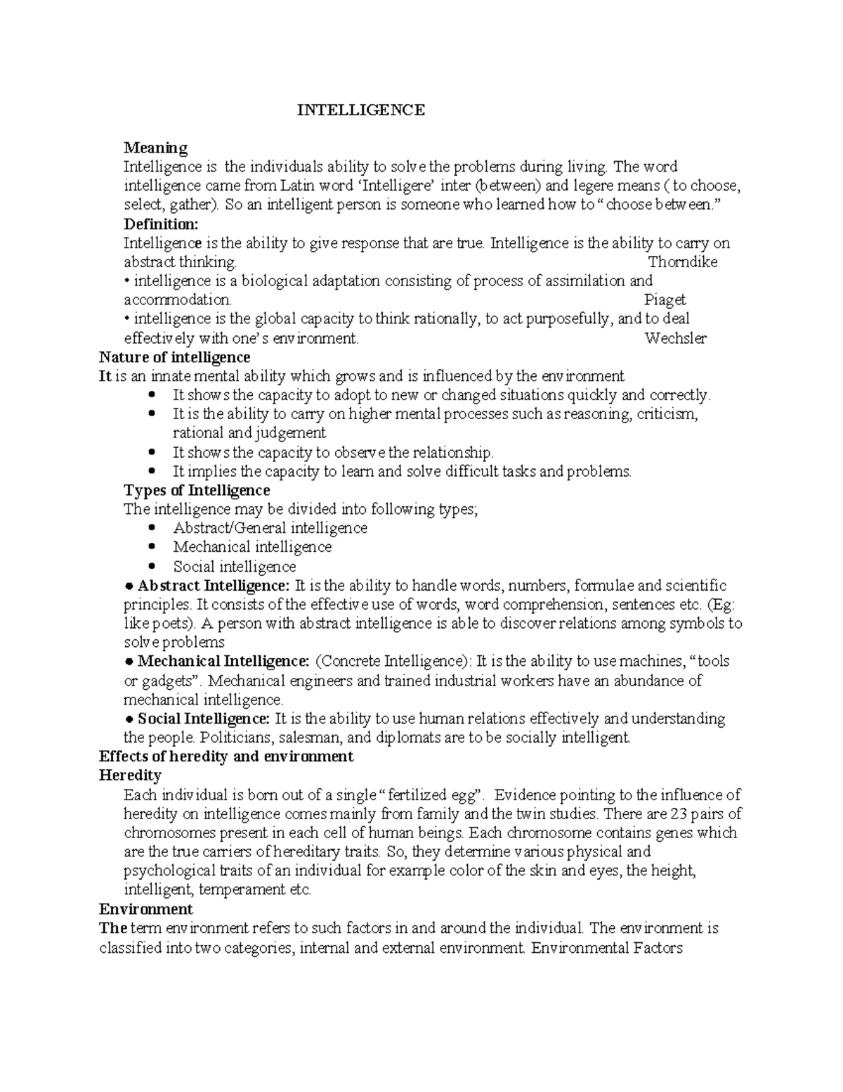 Intelligence - INTELLIGENCE Meaning Intelligence is the individuals ...