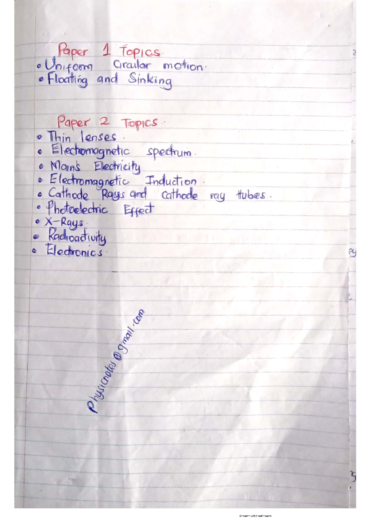 Physics form 4 written notes - Paper 1 Topics 2 Uniform Circular motion ...