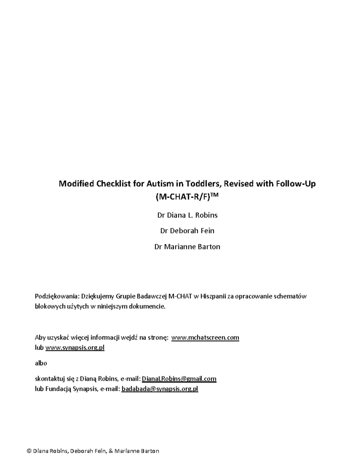 M-CHAT-R/F 2015 - Revised Autism Screening Tool and Guidelines - Studocu