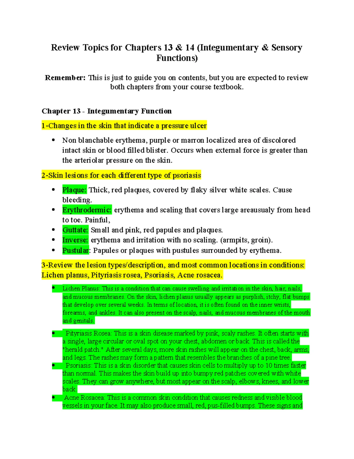 Review Topics Chapter 5 & 6 NUR 502 Advanced Patho - Review Topics for ...