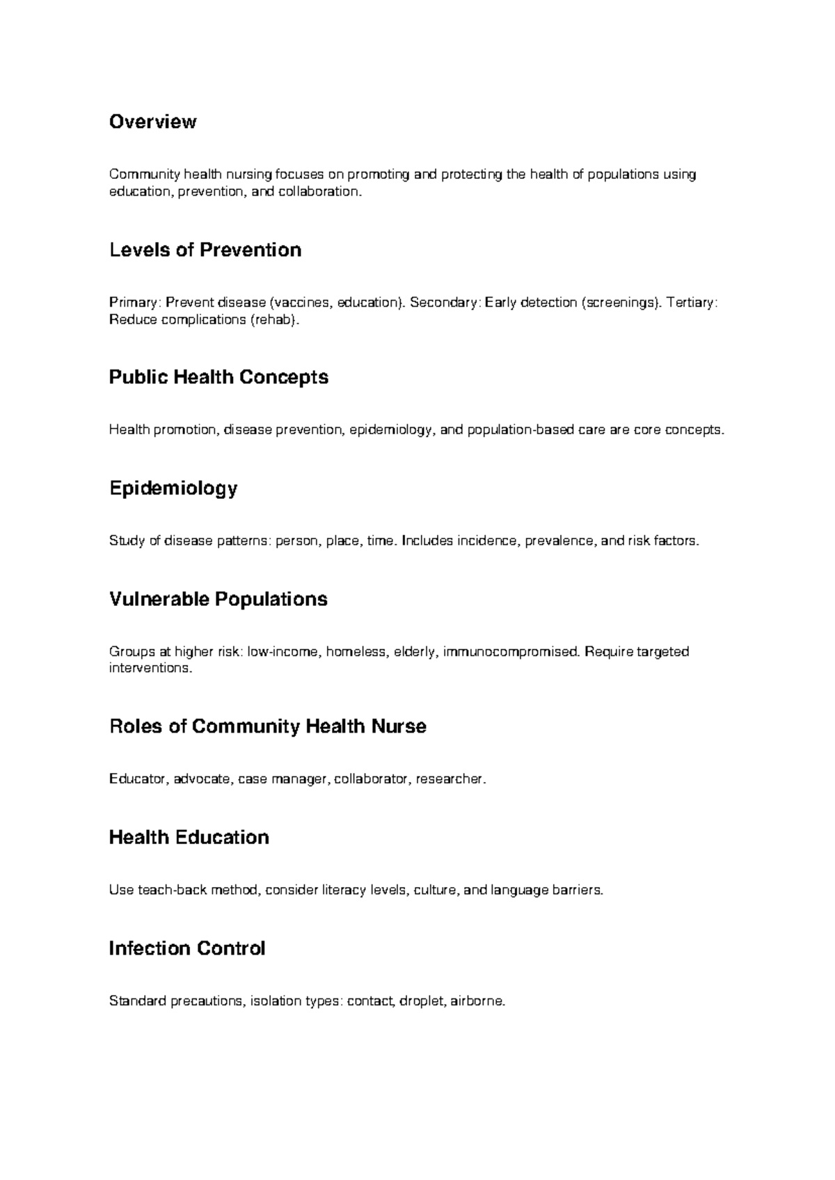 Community Health Nursing Notes: Overview & Key Concepts - Studocu