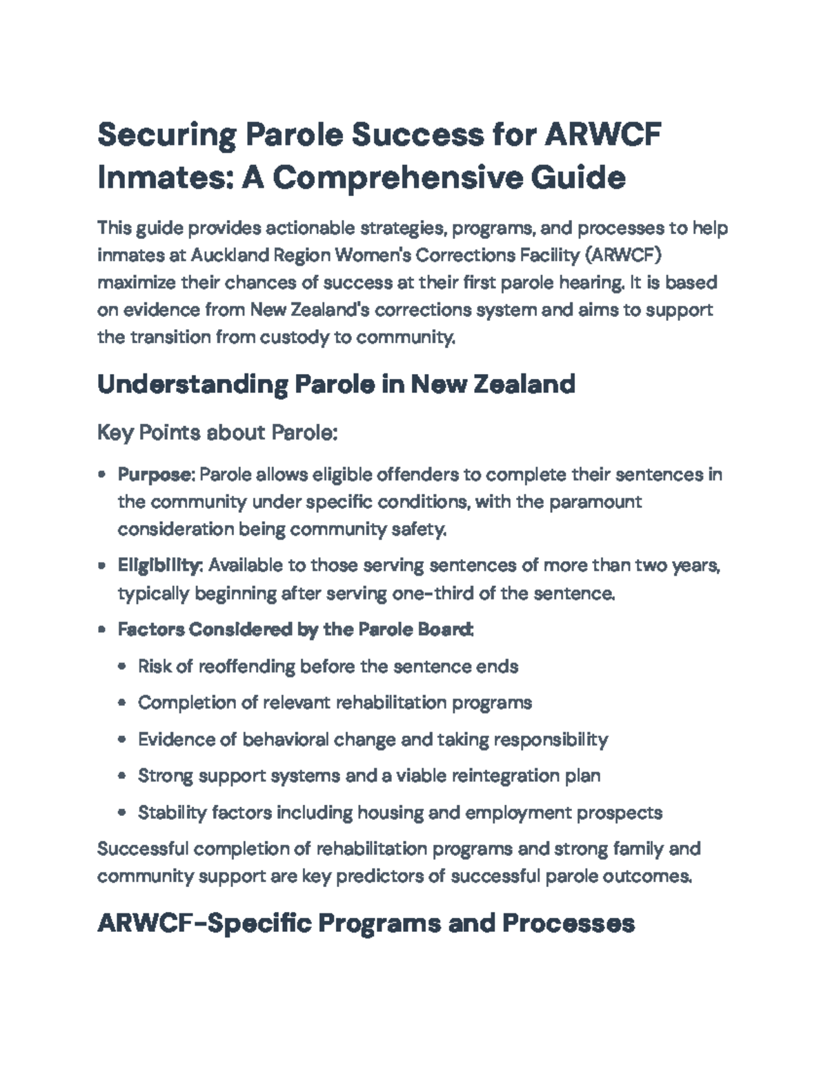 ARWCF Parole Success Guide: Strategies for Inmates' First Hearing - Studocu