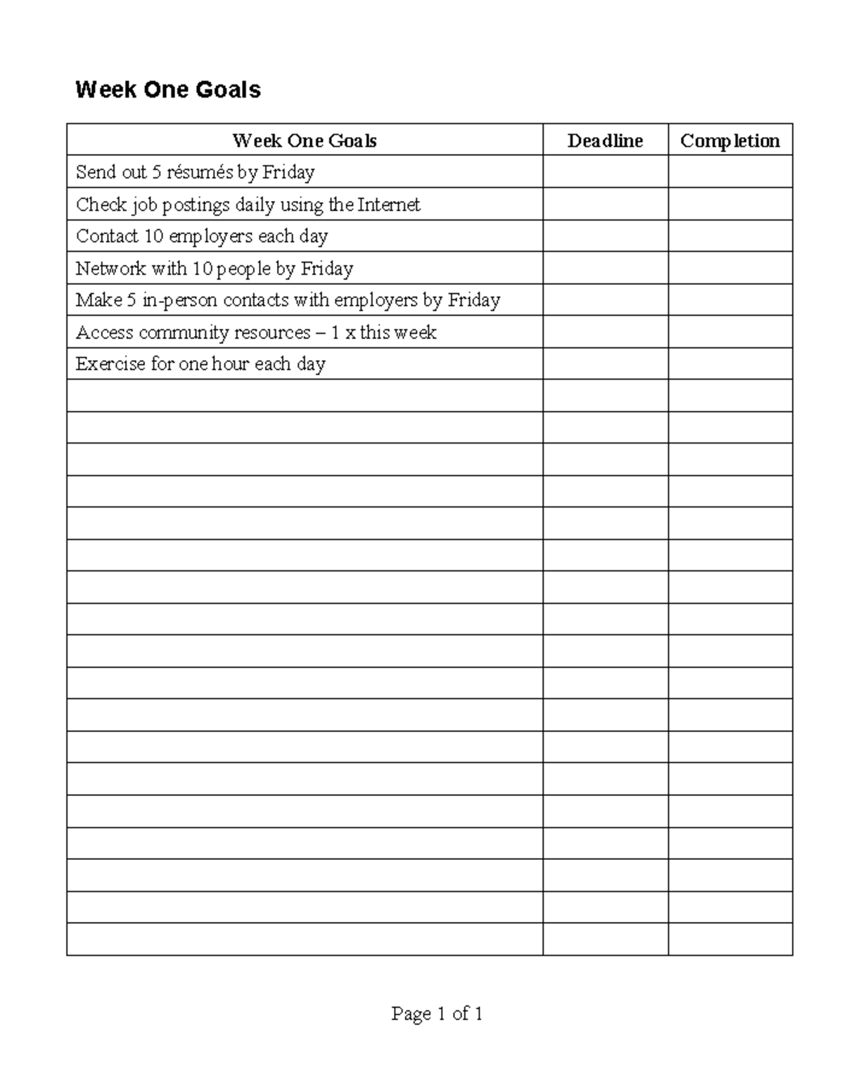 Week One Goals - aefusjgiioasjgioajdjioag - PREP 199 - Week One Goals ...