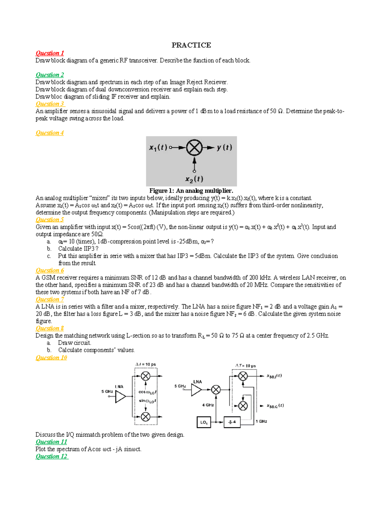 PRACTICE Questions on RF Transceiver Design and Analysis (DTTT2) - Studocu