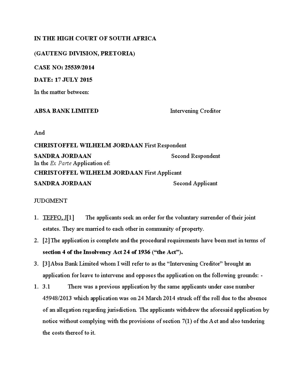 Absa v Fesi Case Summary: High Court Judgment Analysis - Studocu