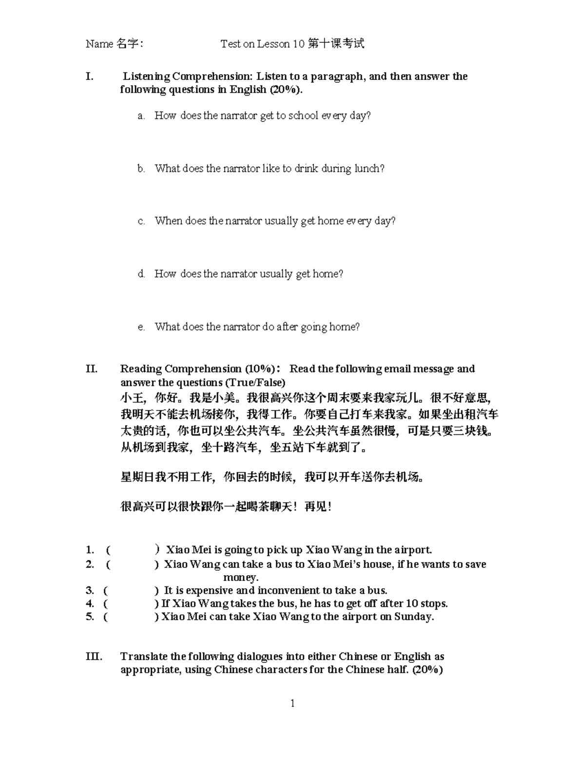 Test IC1 Lesson 10 Spring 2018: Listening & Reading Comprehension - Studocu
