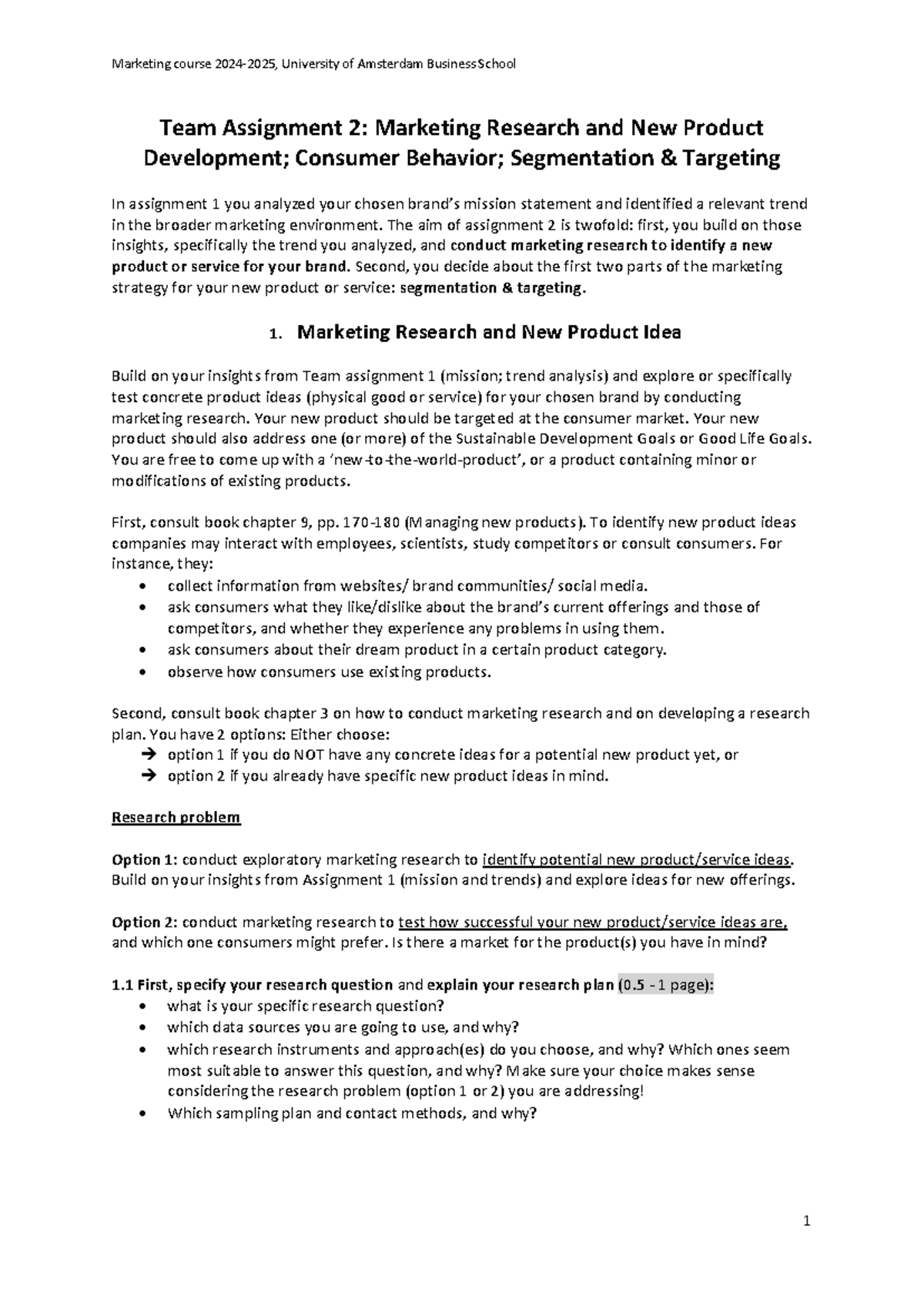 Marketing 2024-2025 Team Assignment 2: New Product Research & Strategy ...