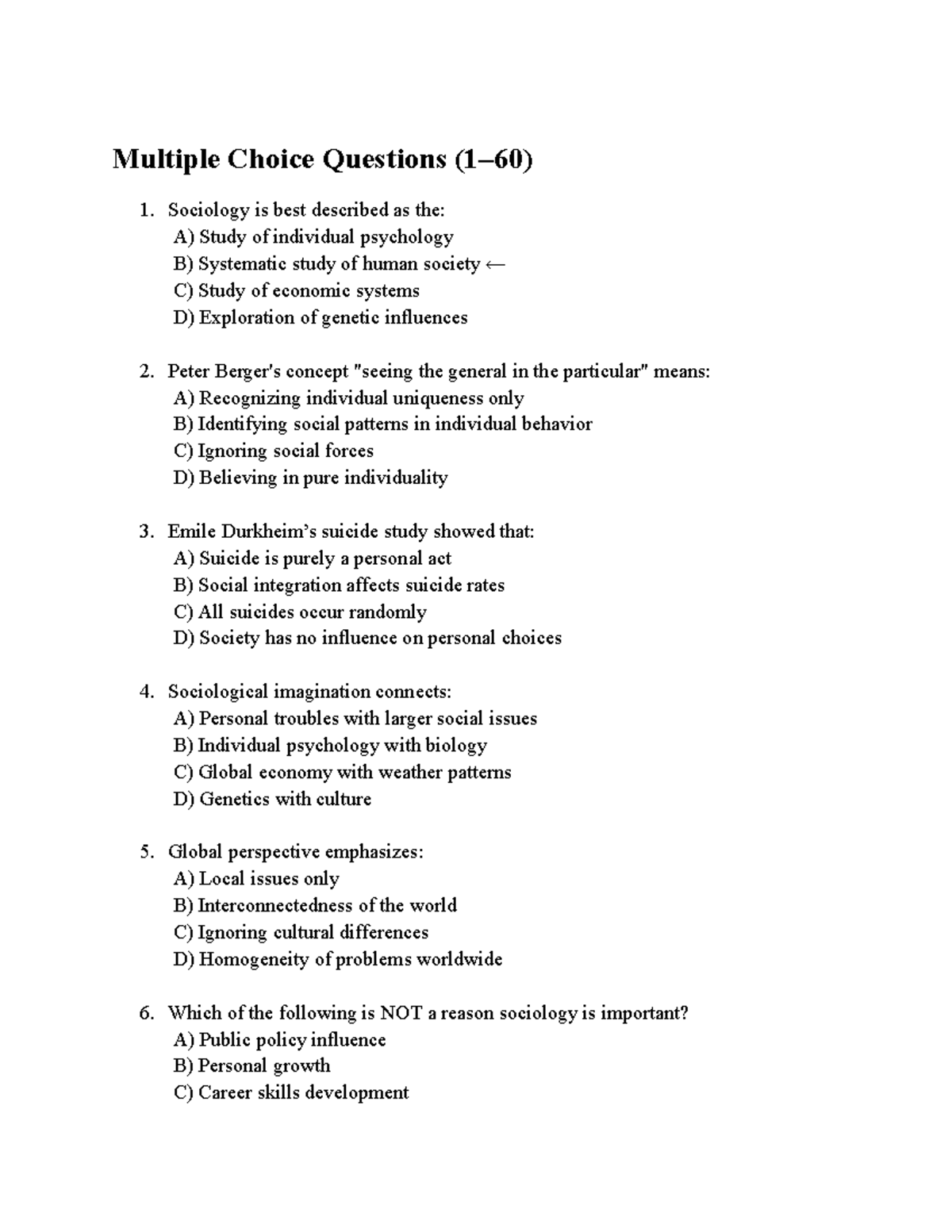 SOC 1100 Midterm Practice Questions: Sociology MCQs and Concepts - Studocu