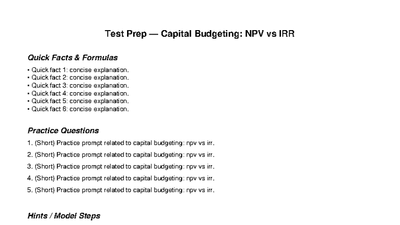 32 - Capital Budgeting: NPV vs IRR Test Prep Quick Facts & Practice ...