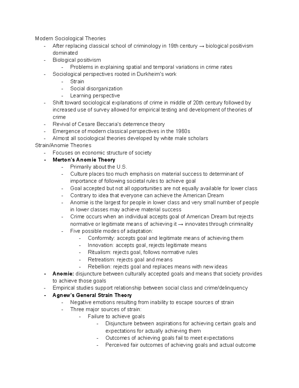 SOC2135 Chapter 5: Modern Sociological Theories and Crime Perspectives ...