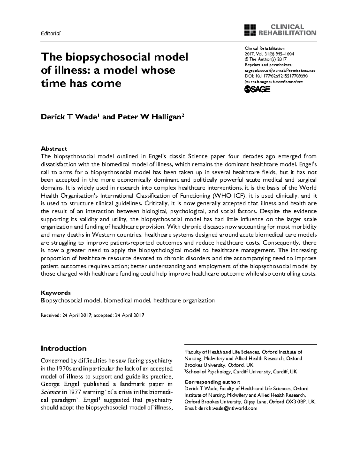 Rehabilitation 709890: The Biopsychosocial Model of Illness Explained ...
