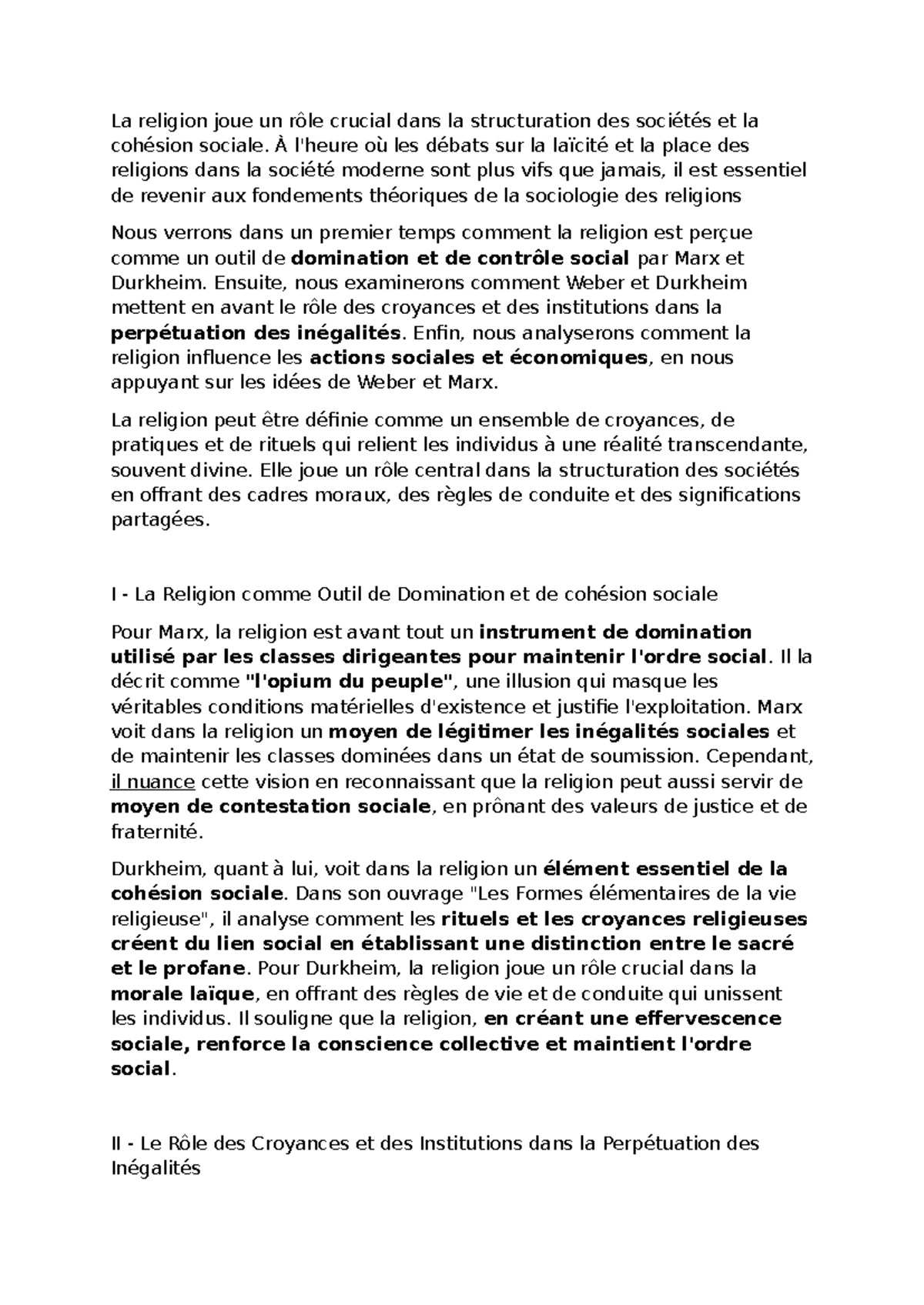Sociologie des Religions : Rôle et Impact sur la Cohésion Sociale - Studocu