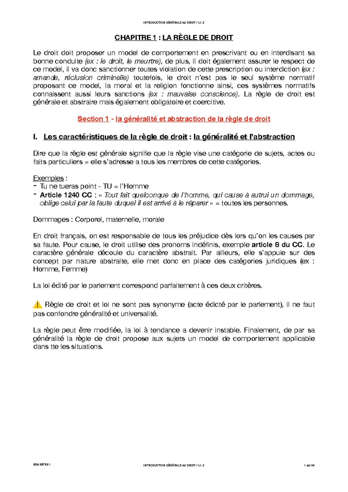 Droit Général - Chapitre 1 : La Règle de Droit et ses Caractéristiques ...
