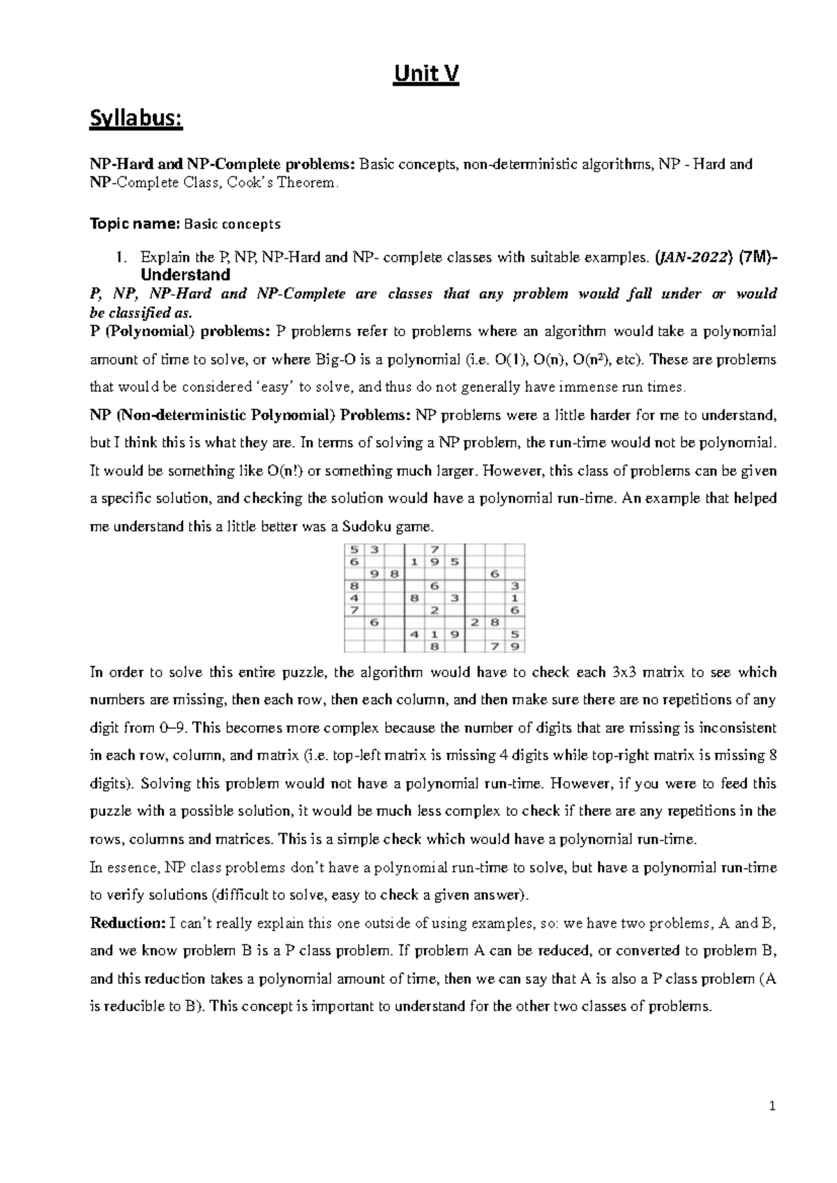 UNIT-V - Question Bank on NP-Hard & NP-Complete Problems (JAN-2022 ...