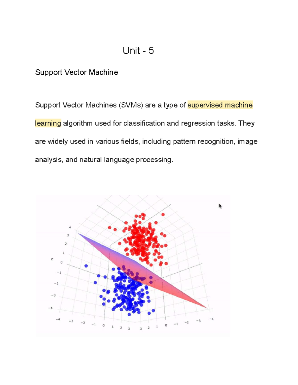Unit 5: Support Vector Machines in Machine Learning - Studocu