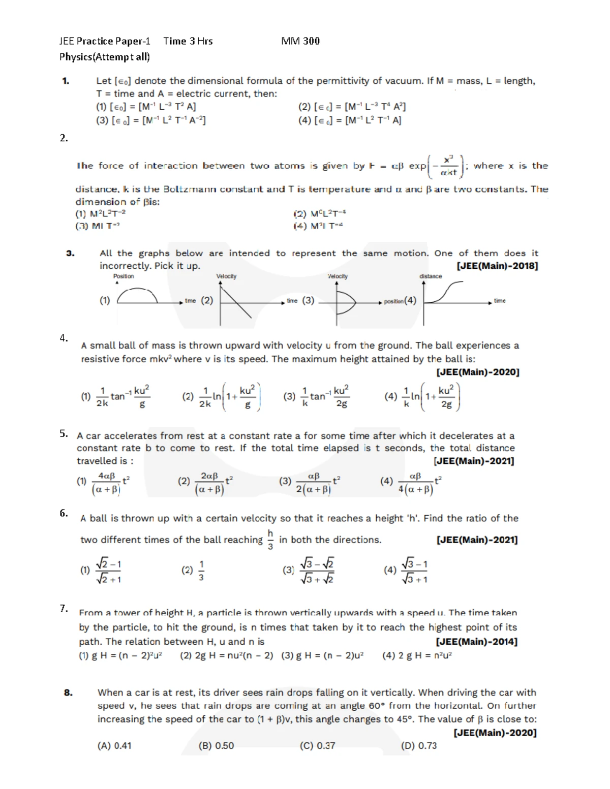 JEE Practice Paper 2 - Physics HL - JEE PRACTICE PAPER 2 PHYSICS 14. 15 ...
