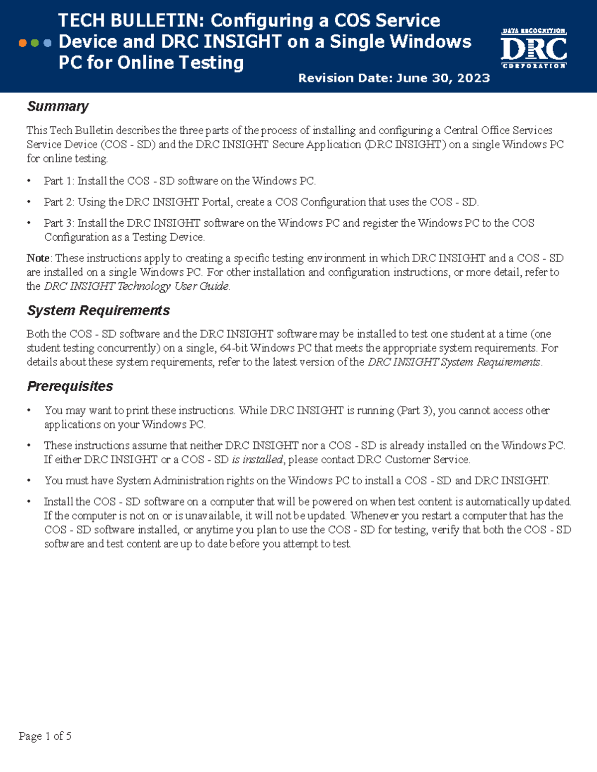 Tech Bulletin All In One COS SD Insight WIndows State Shelf - Summary ...