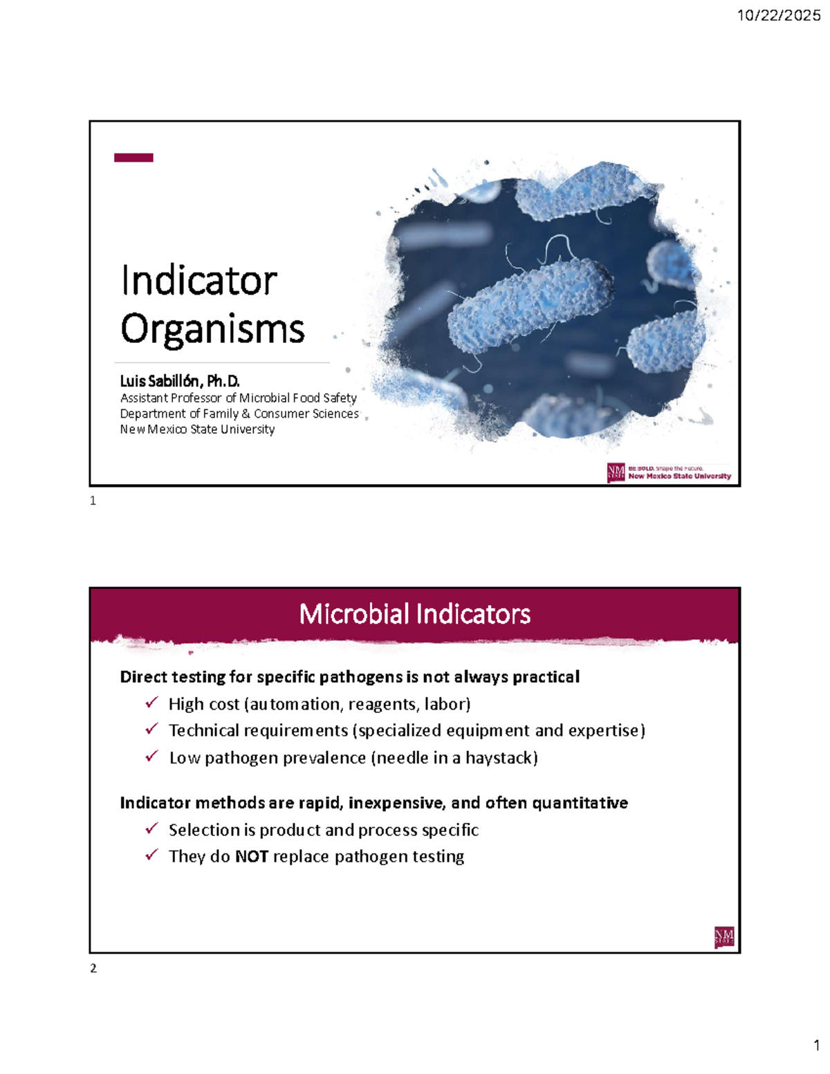 Microbial Indicators in Food Safety - Lecture Notes - Studocu