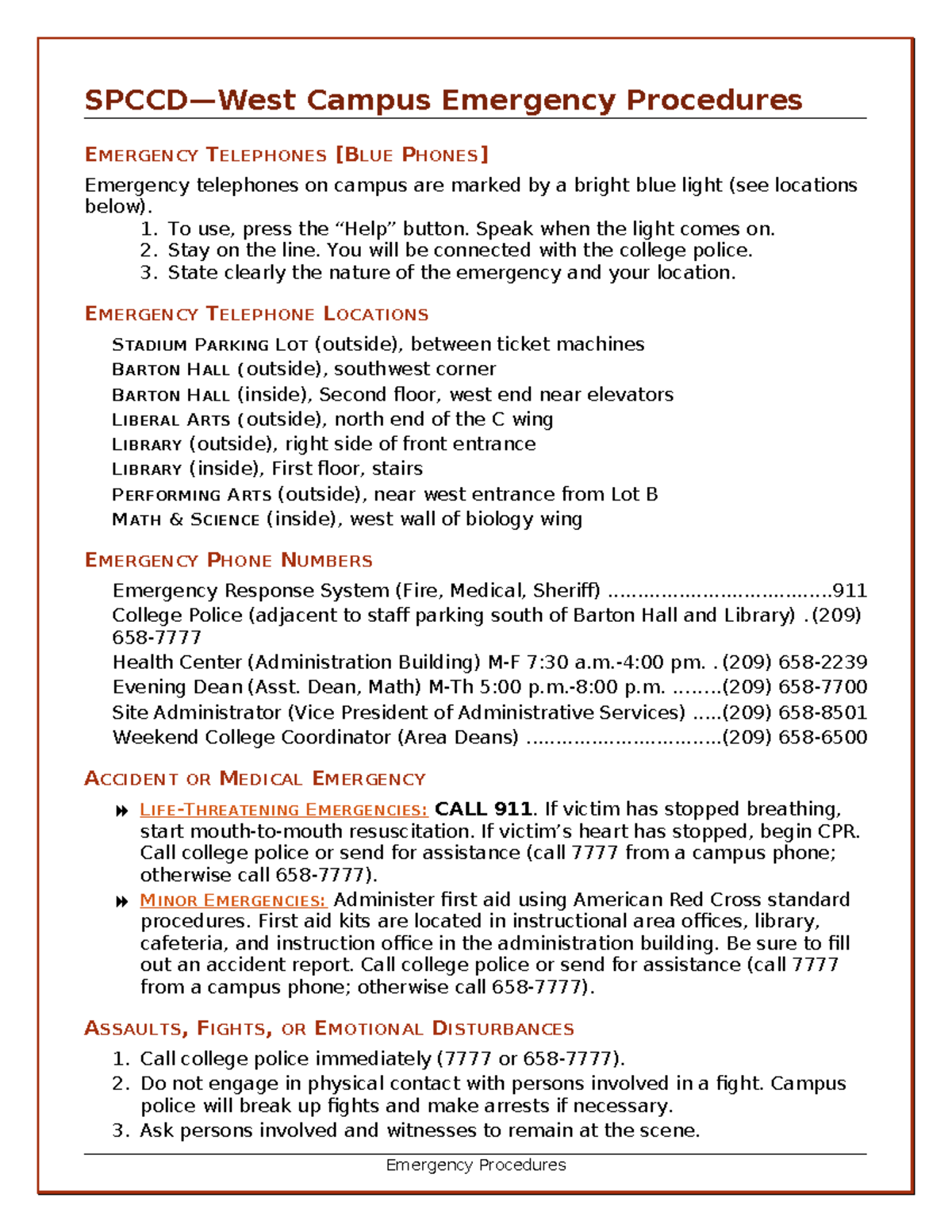 Campus Emergency Procedures Guide EMERGENCY TELEPHONES - Studocu