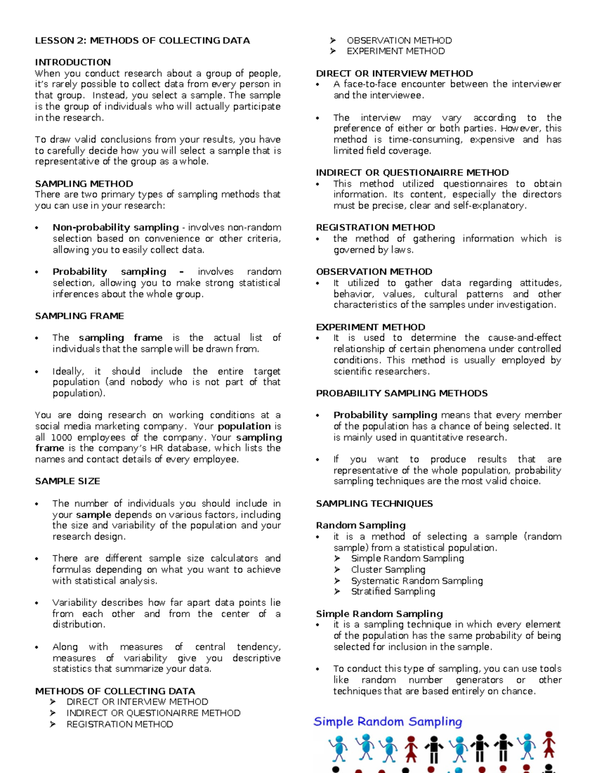 Lesson 2 - statapp - notes - LESSON 2: METHODS OF COLLECTING DATA ...