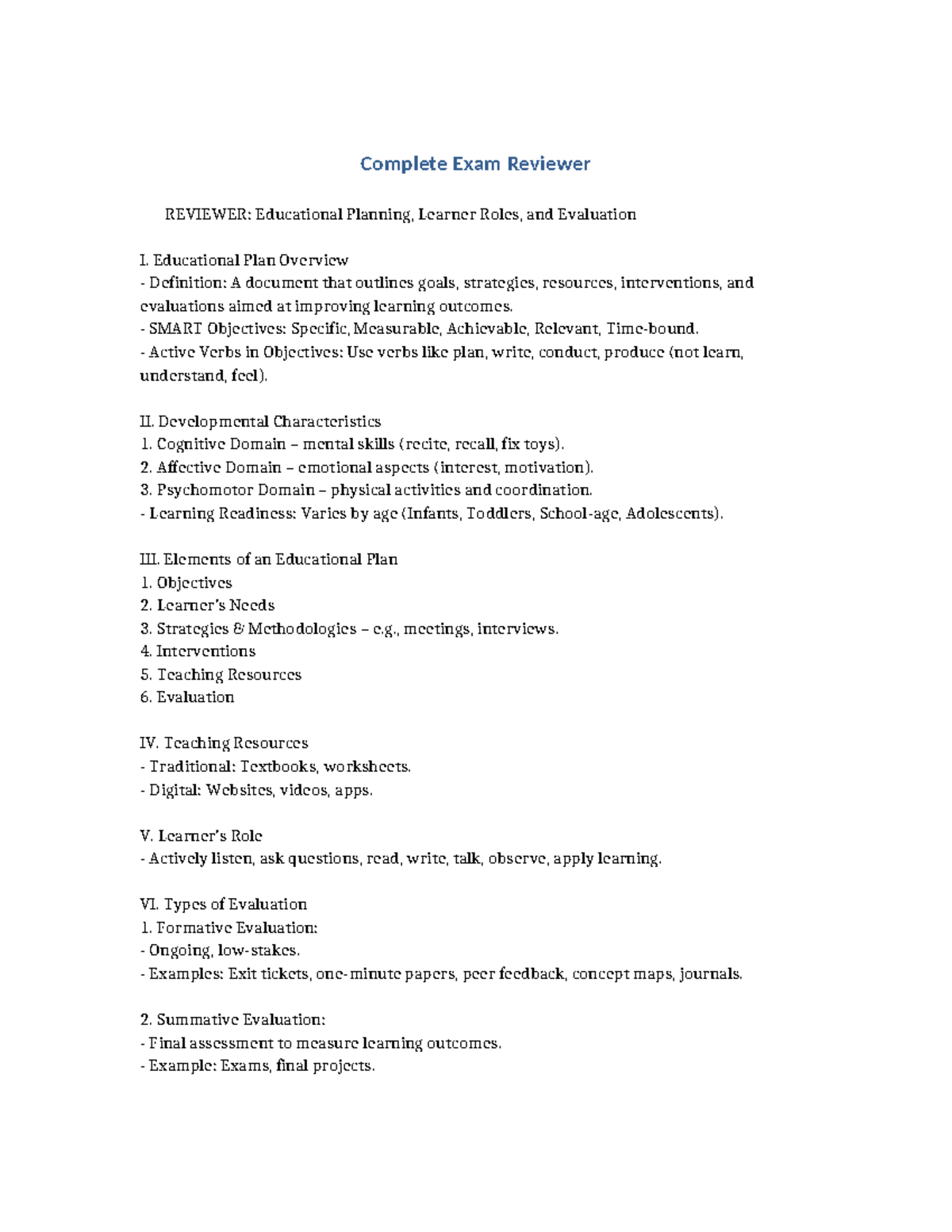 Complete Exam Reviewer: Educational Planning & GAD Overview - Studocu