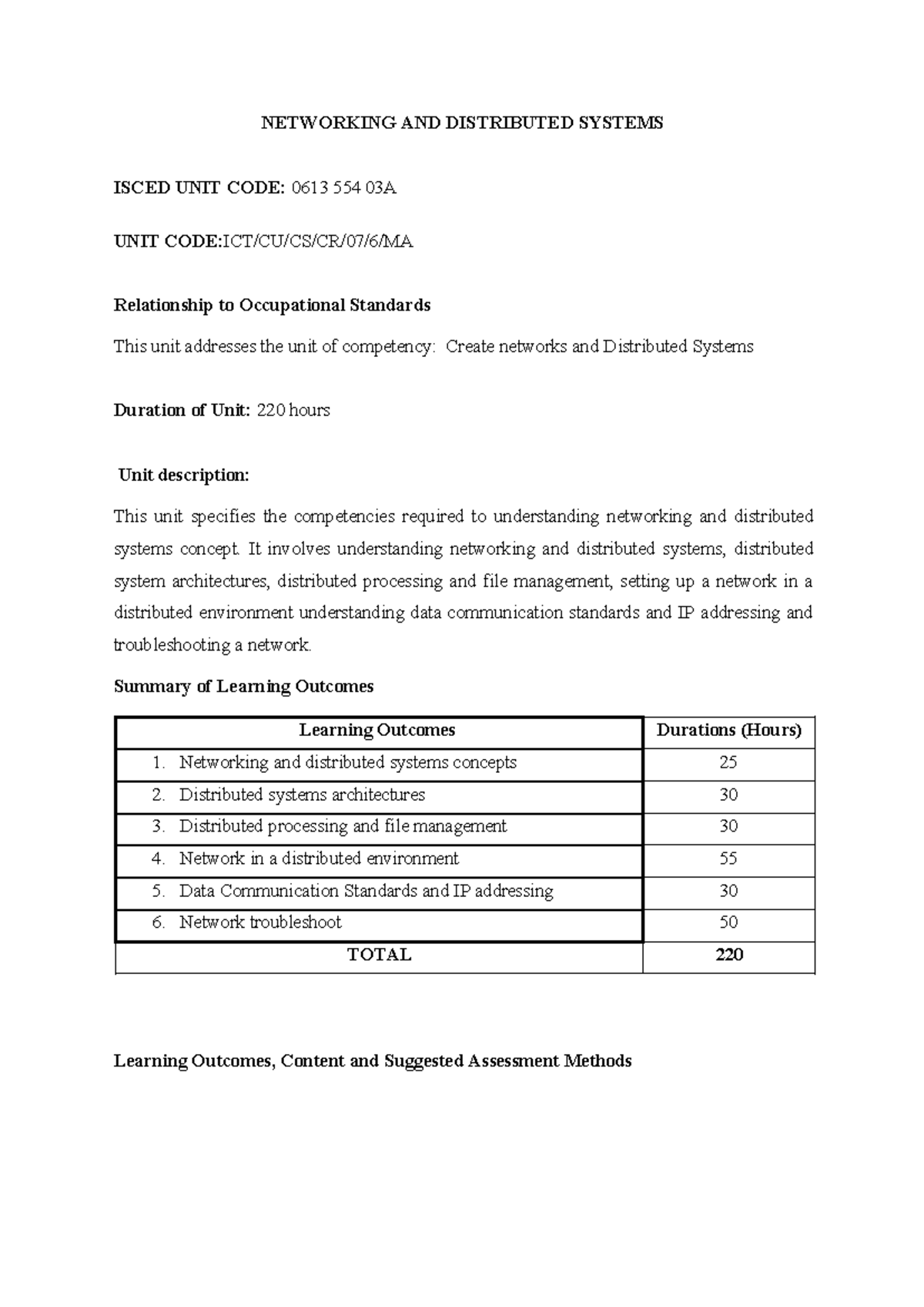 Networking and Distributed Systems Course Outline - ISCED 0613 554 03A ...