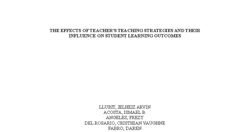 The Effects of Teaching Strategies on Student Learning Outcomes ...