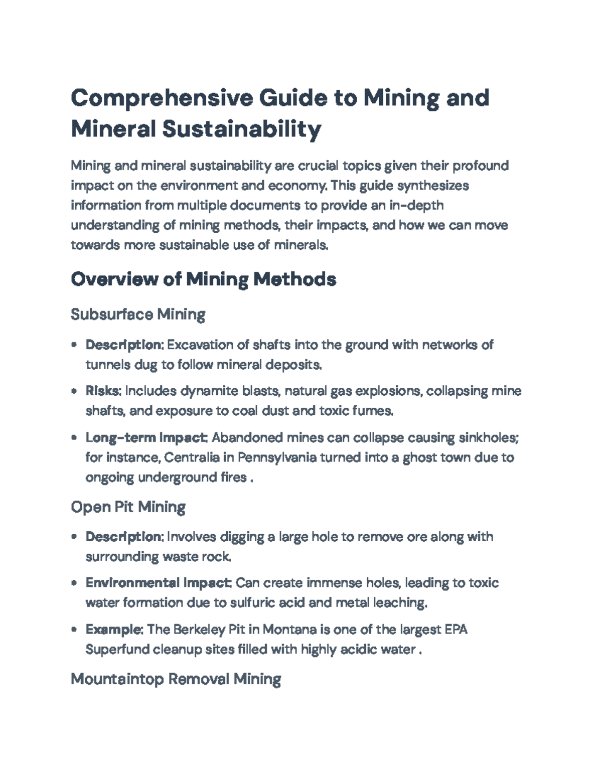 Comprehensive Guide: Mining Methods & Mineral Sustainability Techniques ...