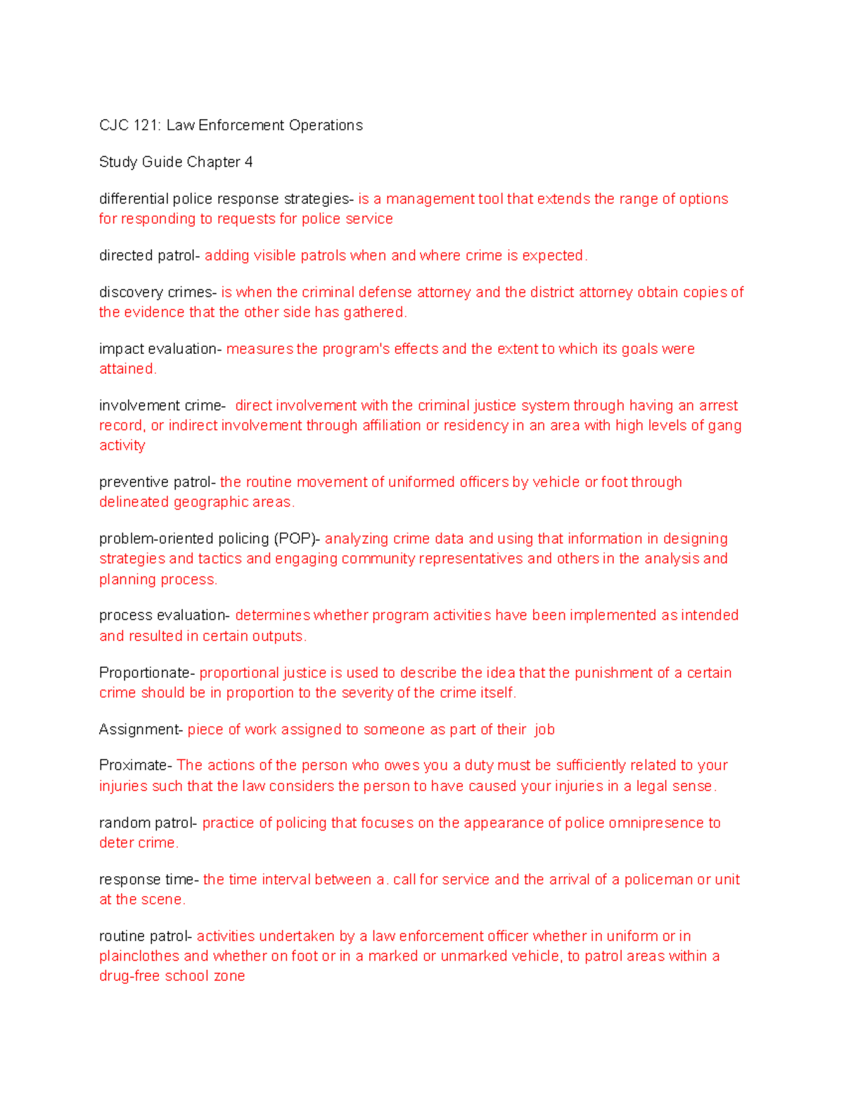 CJC 121 Study Guide: Key Concepts from Chapter 4 on Patrol Strategies ...