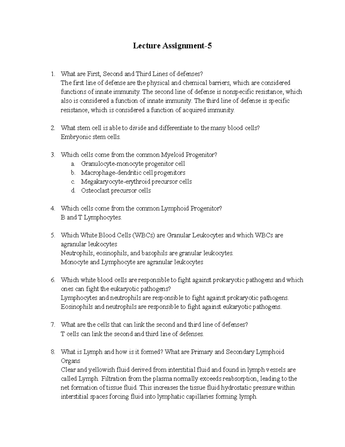 Microbiology - Lecture Assignment 5: Immunology and Defense Mechanisms ...