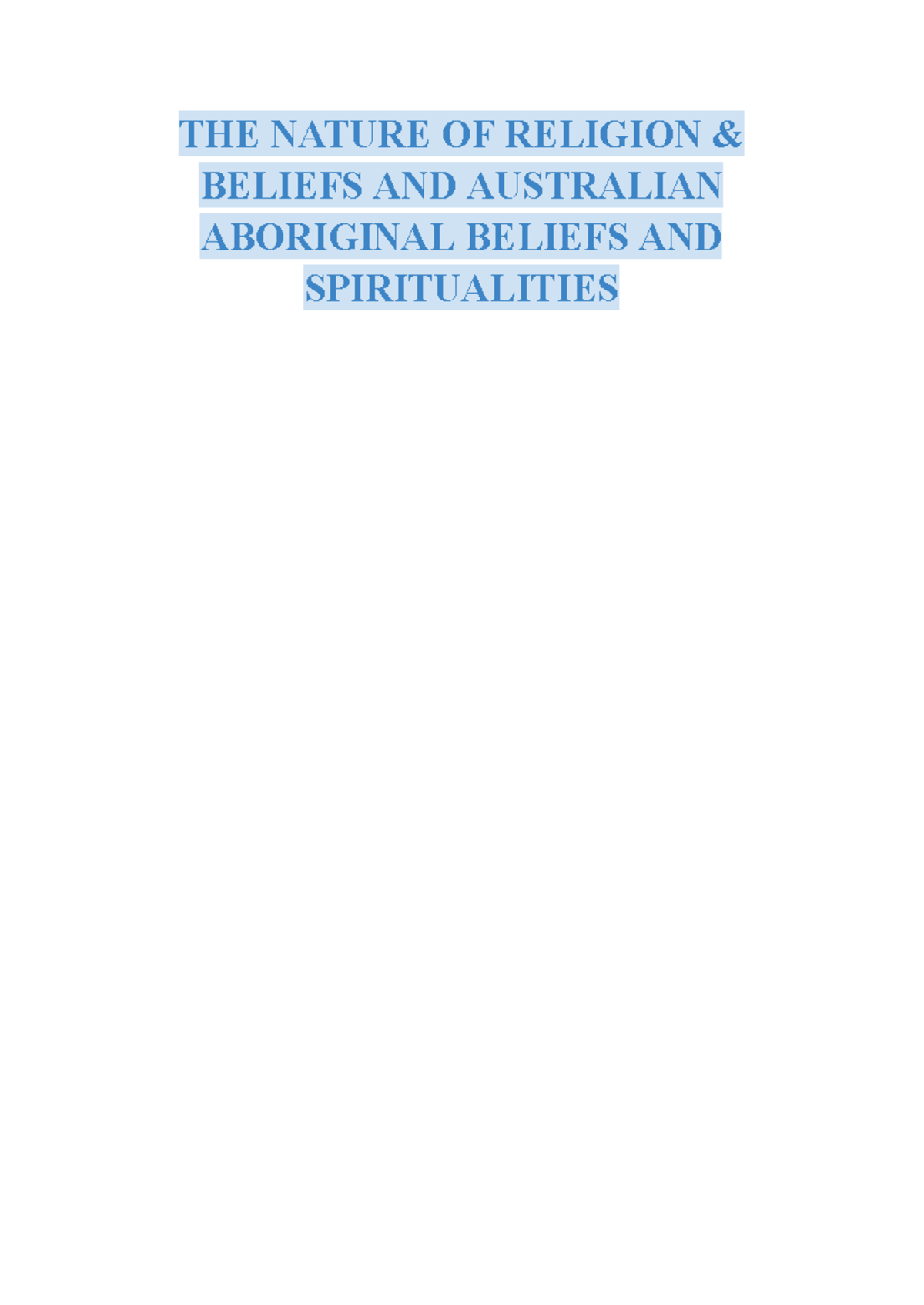 SOR Study Notes - THE NATURE OF RELIGION & BELIEFS AND AUSTRALIAN ...