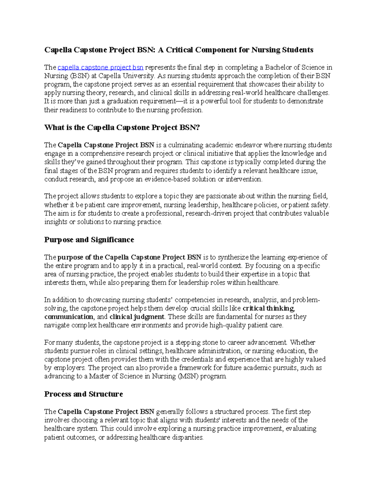 71 capella capstone project bsn - As nursing students approach the ...