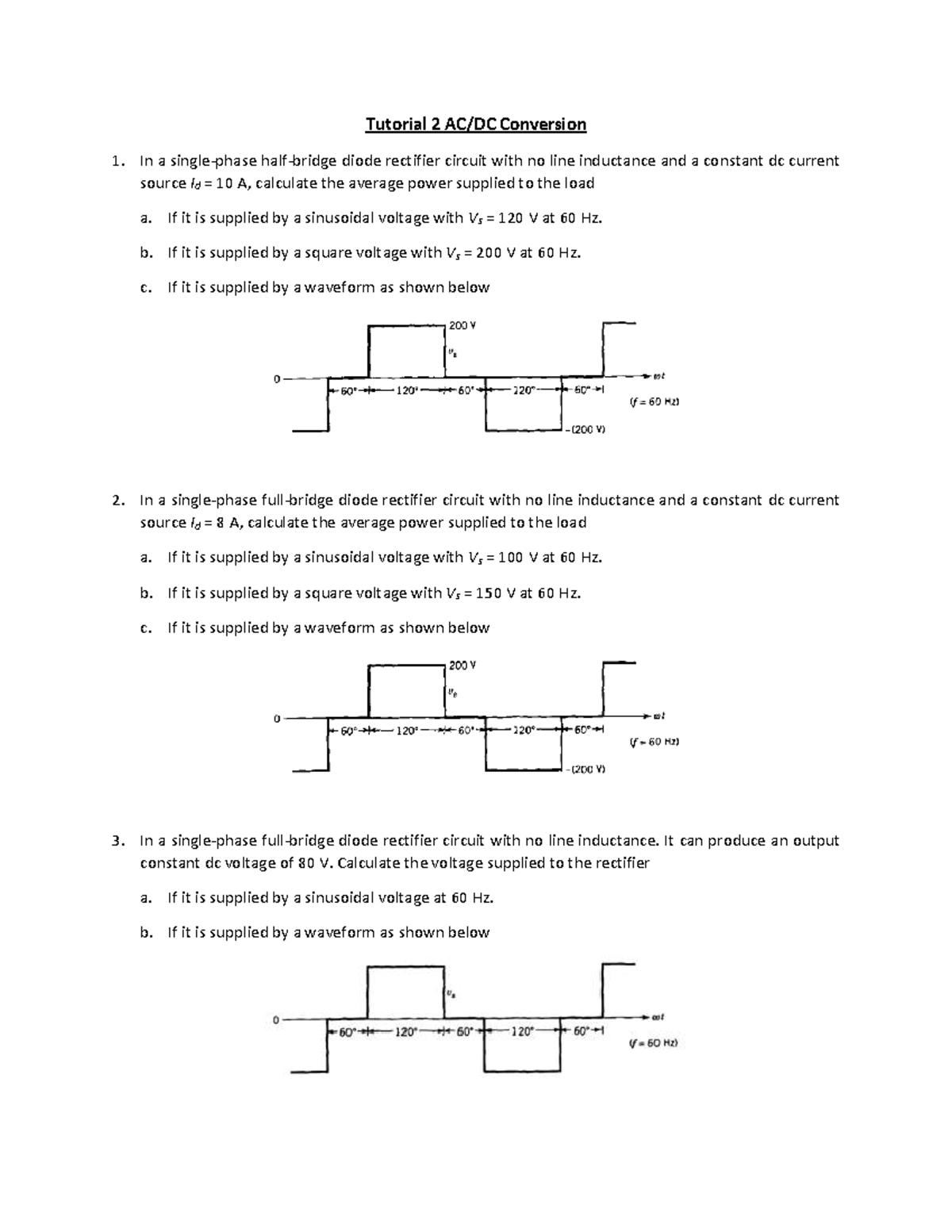 EE3015 Tutorial 9: Diode Rectifier and Converter Power Calculations ...