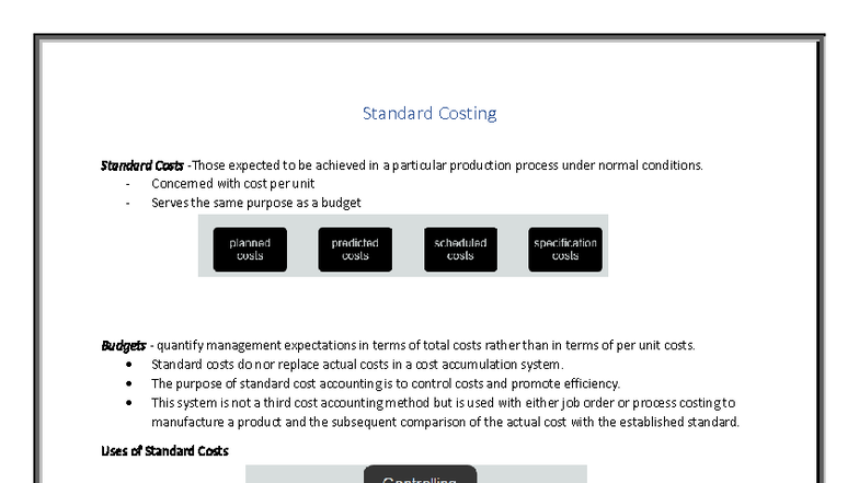 Standard Costing and Variance Analysis for Production Processes - Studocu