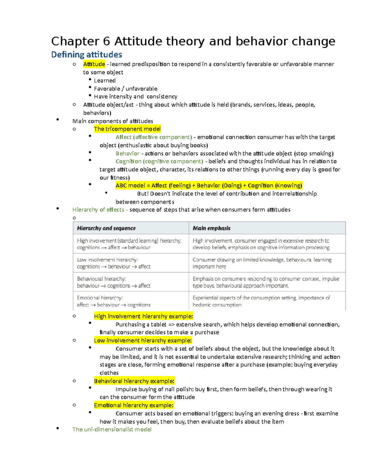 Chapter 6 Attitude theory and behavior change - Studocu
