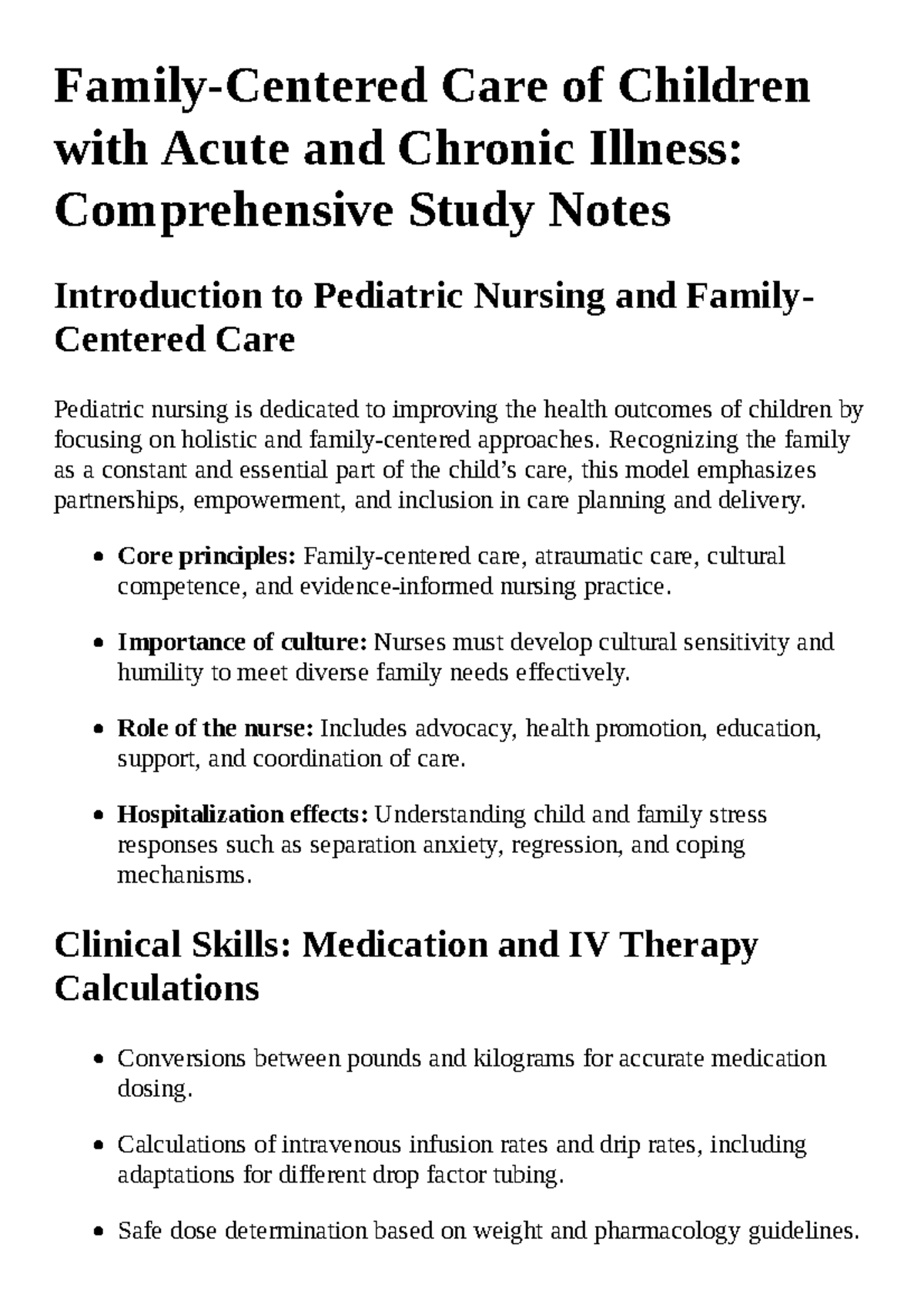 PEDS 101: Comprehensive Study Notes on Pediatric Nursing Care - Studocu