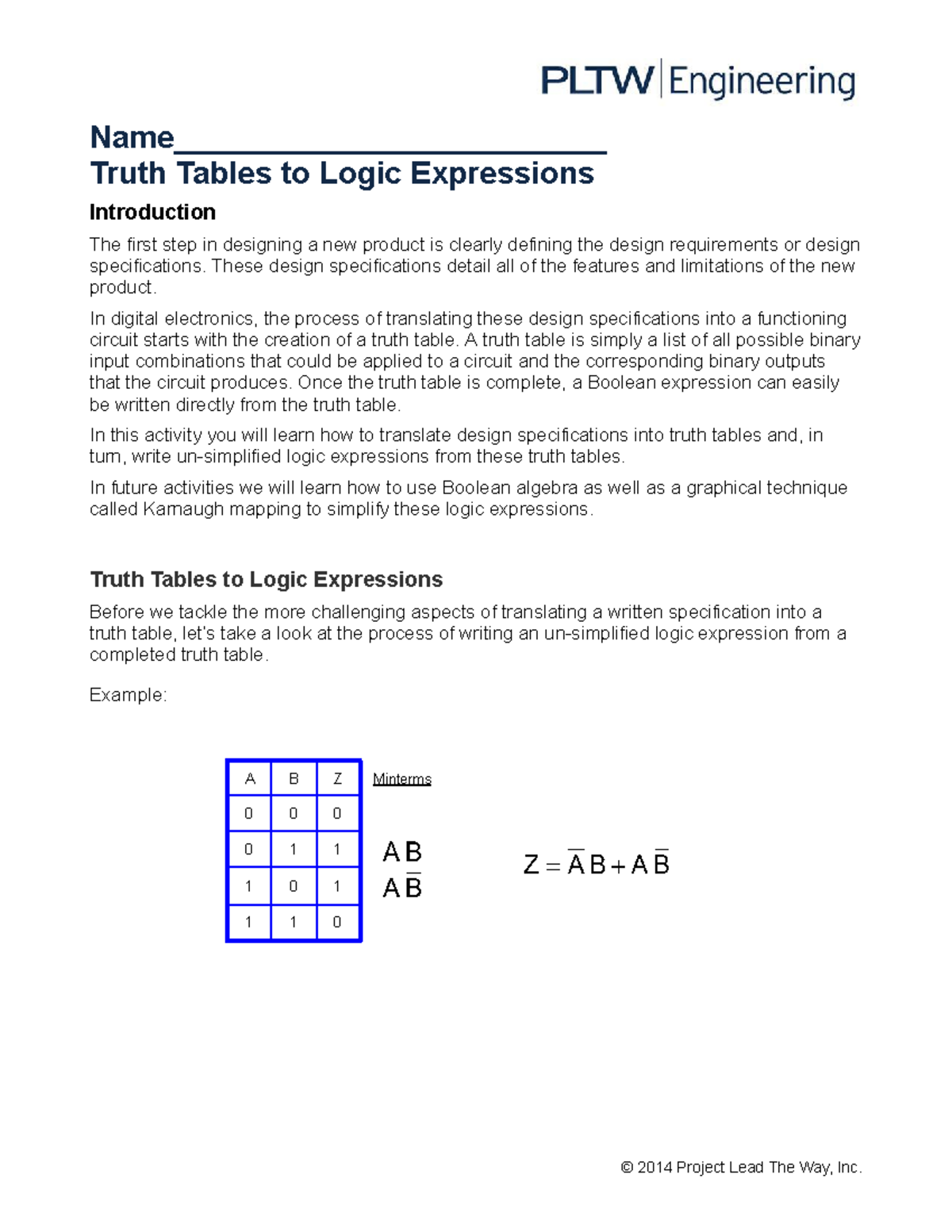 Ben Sproat Copy of 2.1.1 Assignment-Truth Tables To Logic Expressions ...