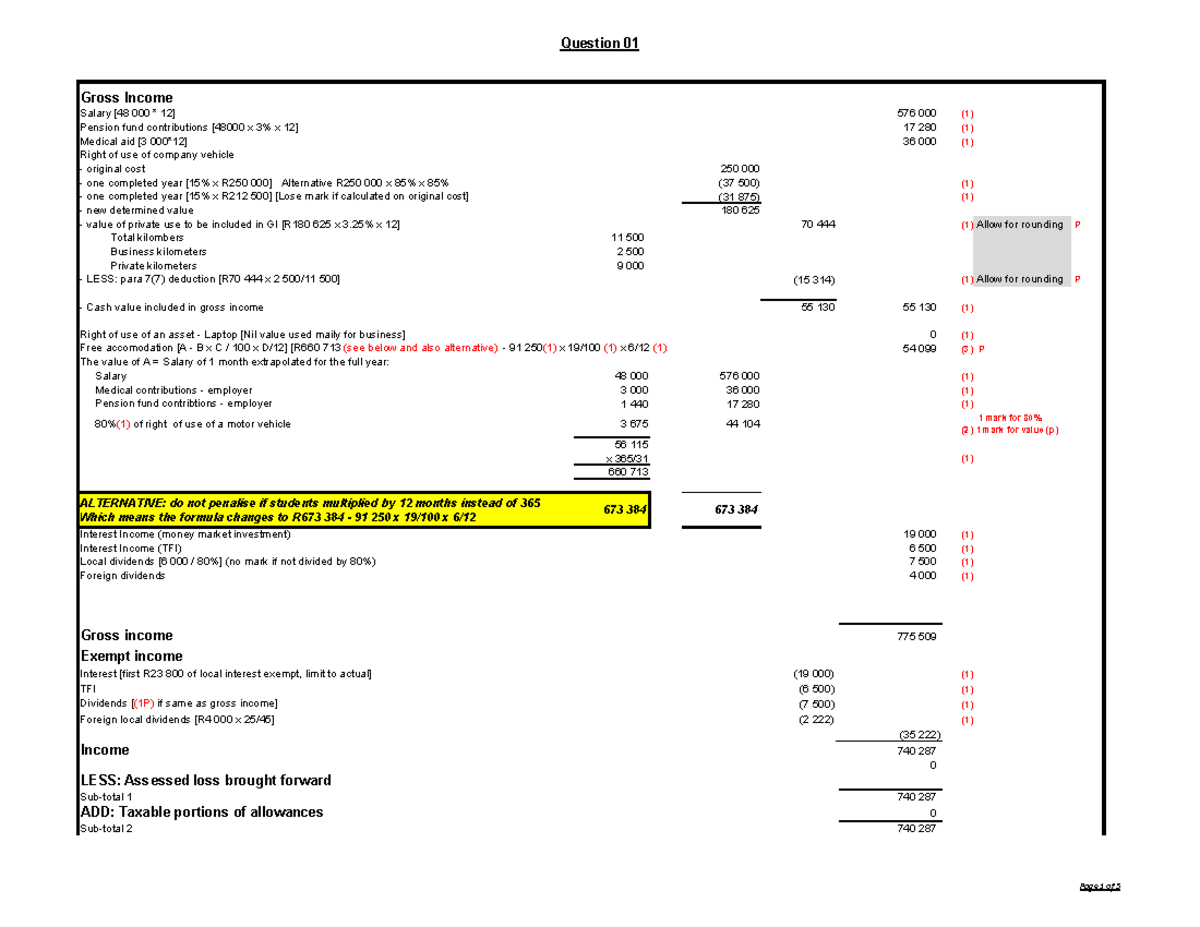 TAX3B AO1 2023 Final Exam Solutions: Gross Income & Deductions - Studocu