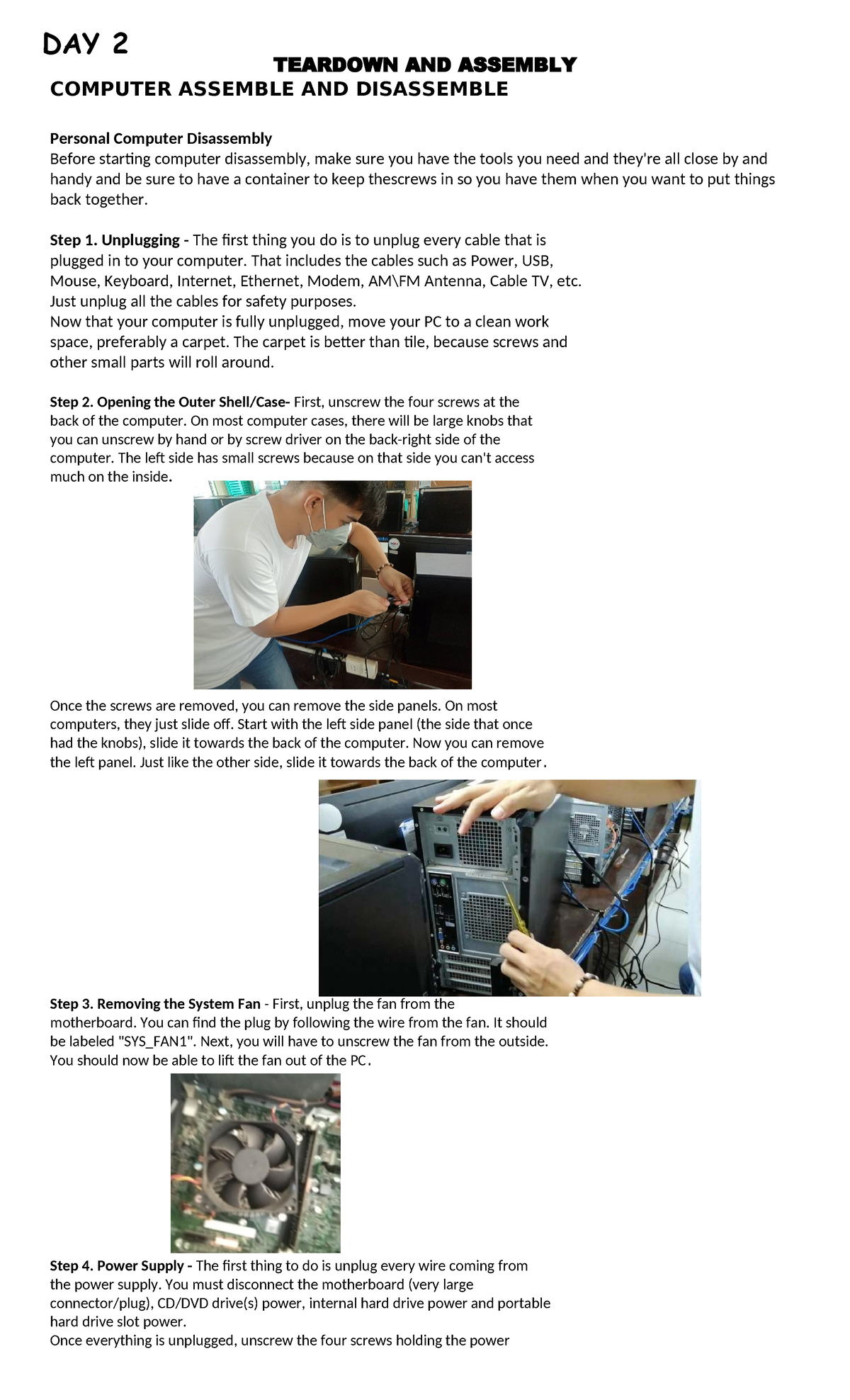 DAY 2: PC Teardown & Assembly Guide for Beginners - Studocu