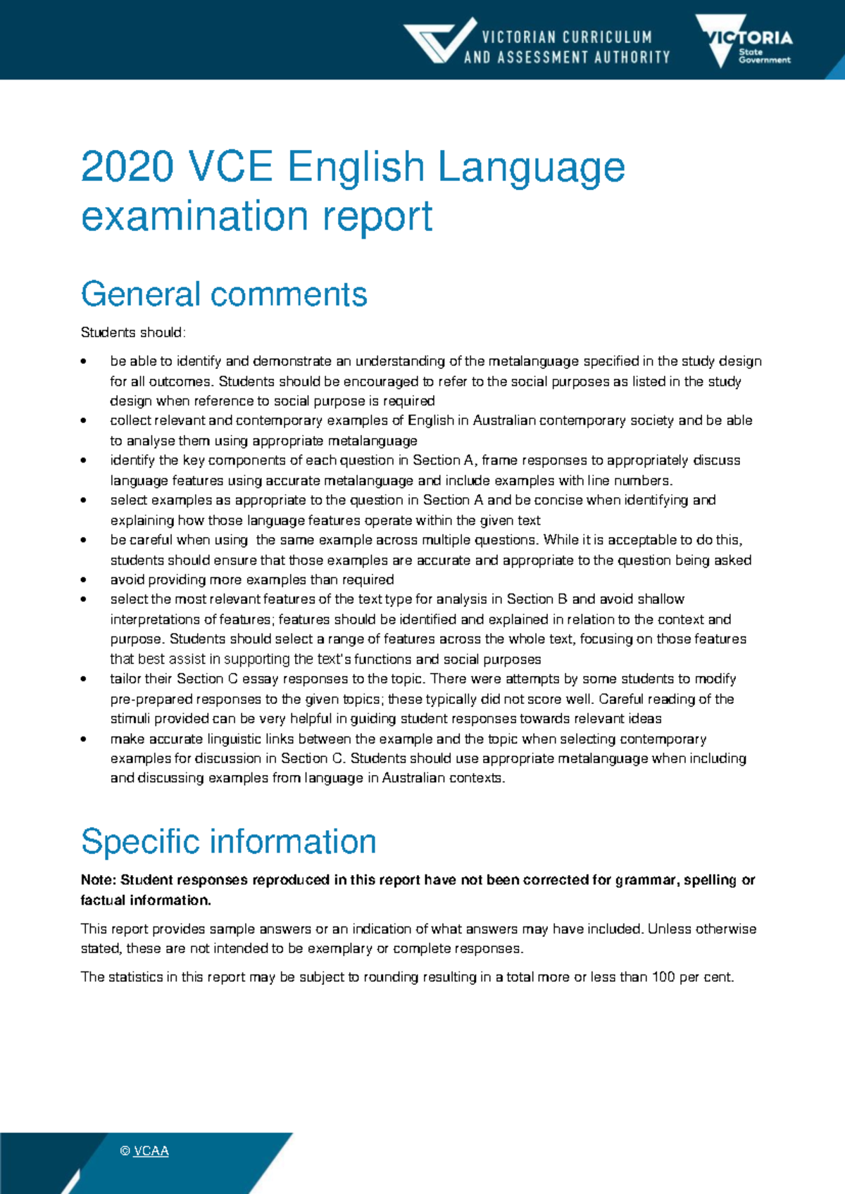 2020 VCE English Language Exam Report: Key Insights and Analysis - Studocu