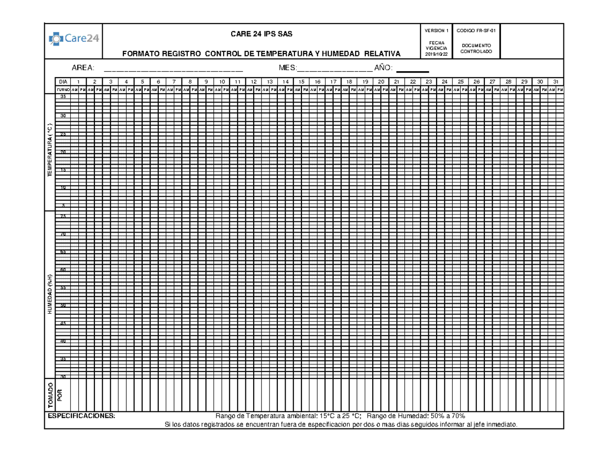 Control De Temperatura Y Humedad Formato