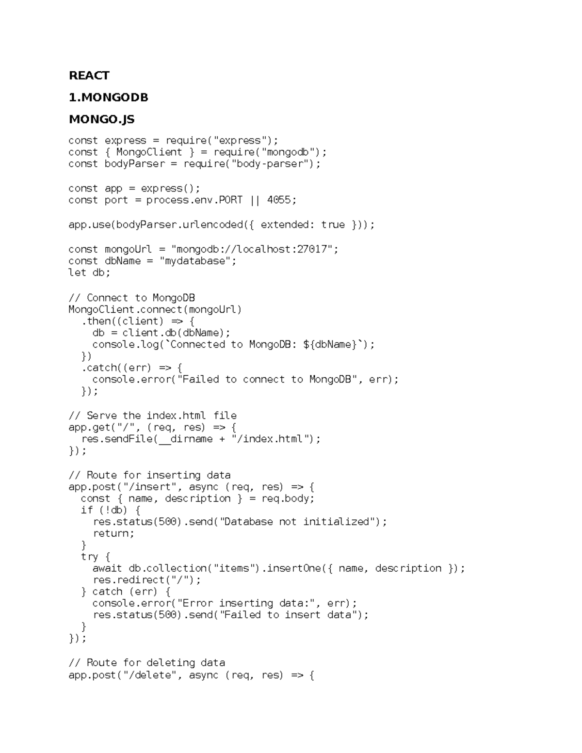 REACT 101: MongoDB Integration & Form Handling - Studocu