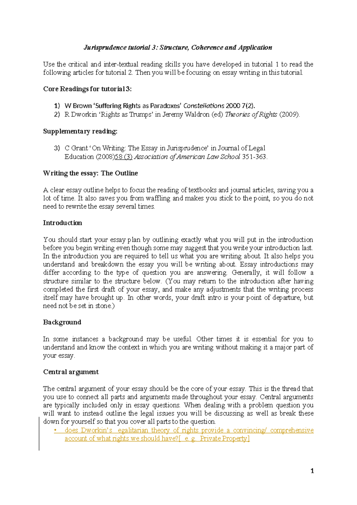 Juris Tutorial 3: Essay Structure and Argument Development Guide - Studocu