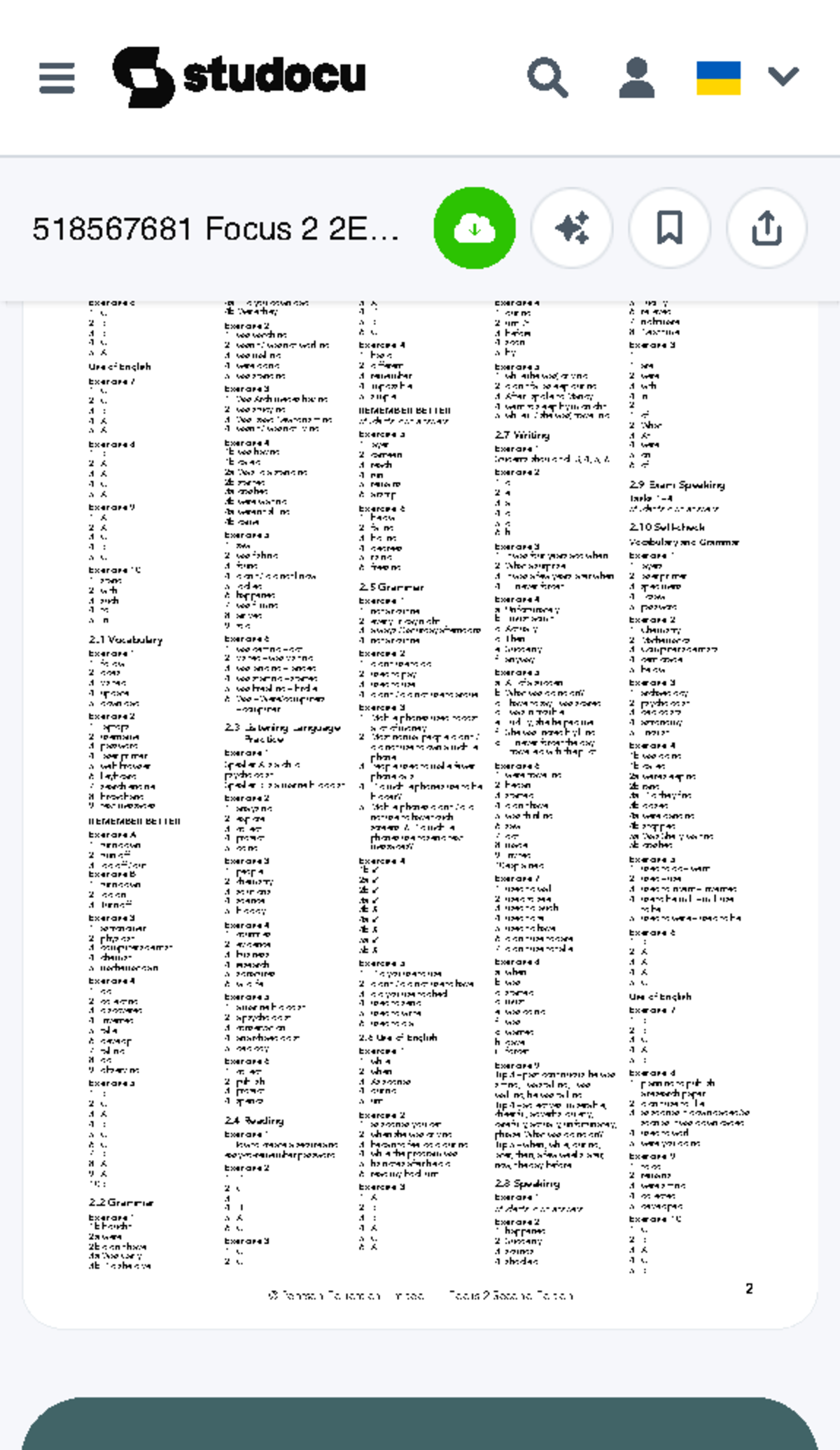 518567681 Focus 2 2E Workbook Answers - Vocabulary & Grammar Exercises ...