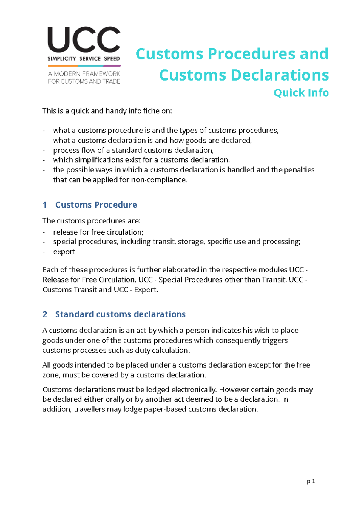 01 taxud ucc customs procedures and customs declarations quick info en ...